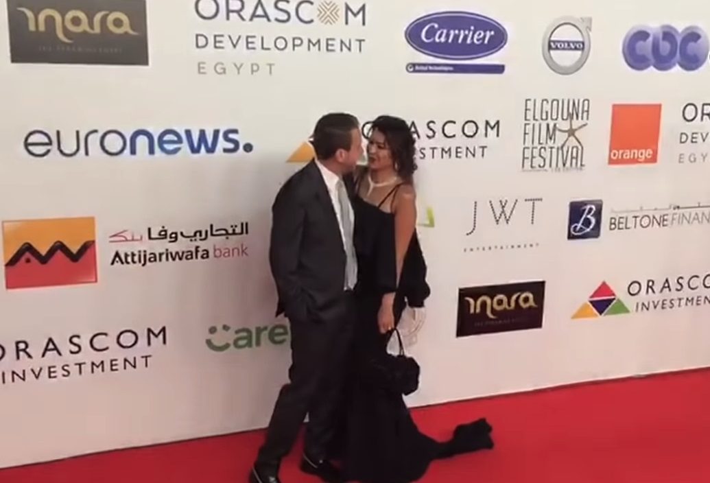 نجلاء بدور وزوجها رجل الأعمال محمد عفيفي في حفل الجونة السينمائي