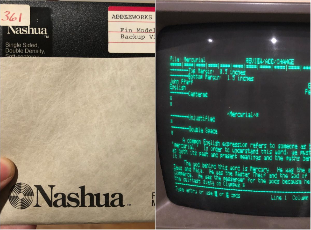 شاشة جهاز آبل Apple IIe وأقراص تخزين