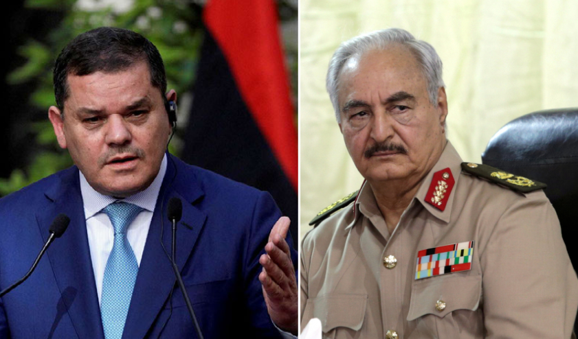 الجنرال الليبي المتقاعد خليفة حفتر، ورئيس الوزراء عبدالحميد الدبيبة - رويترز