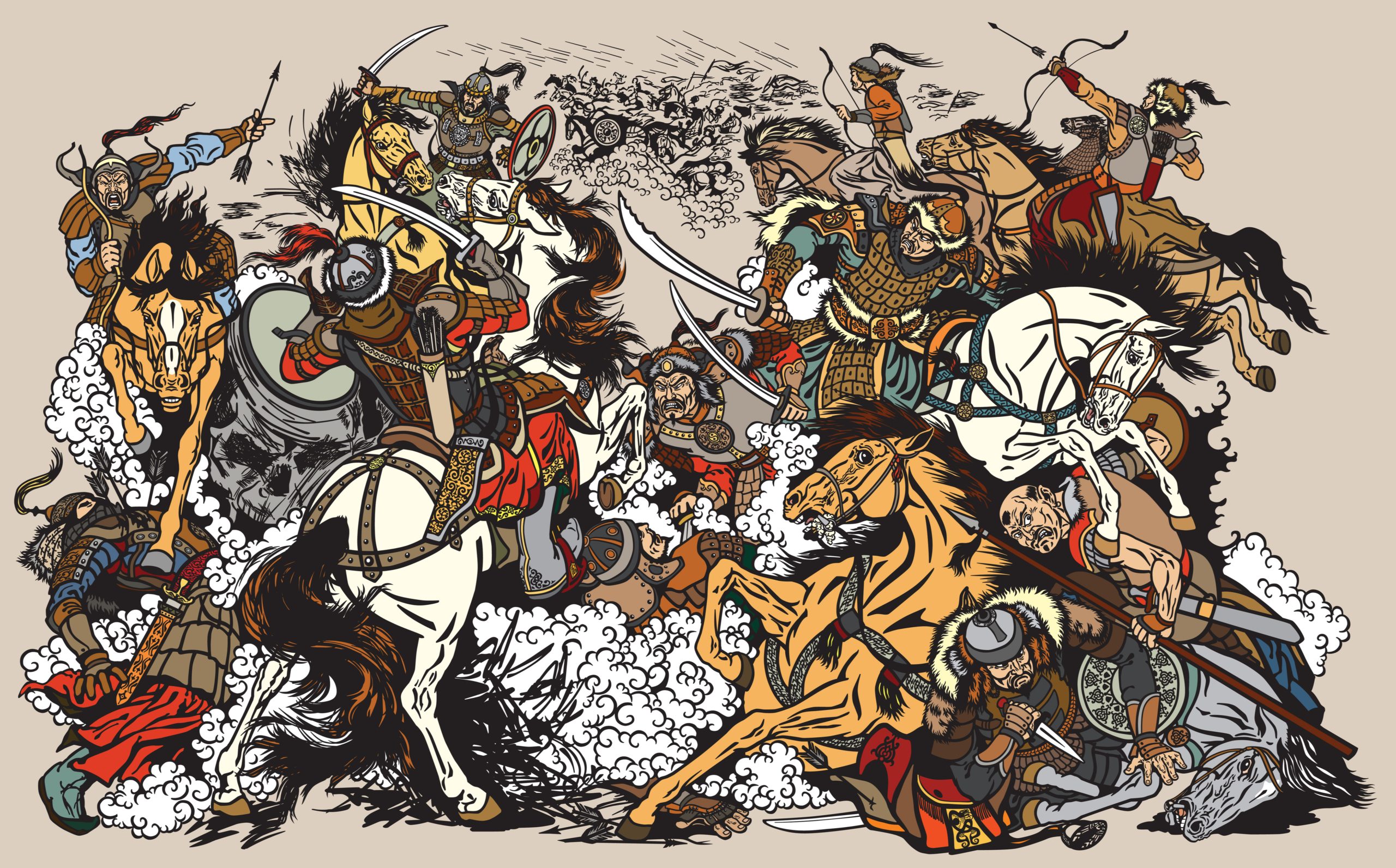 رسم تعبيري لمعركة بين عشائر وقبائل المغول / Shutterstock