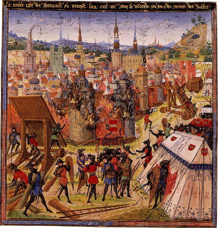 منمنمة تجسد سقوط بيت المقدس بيد الصليبيين سنة 1099 - Wikimedia Commons