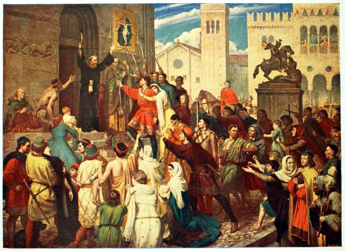 ناسك يحُثّ الناس على الاشتراك بالحرب الصليبيَّة لاحتلال بيت المقدس - Wikimedia Commons