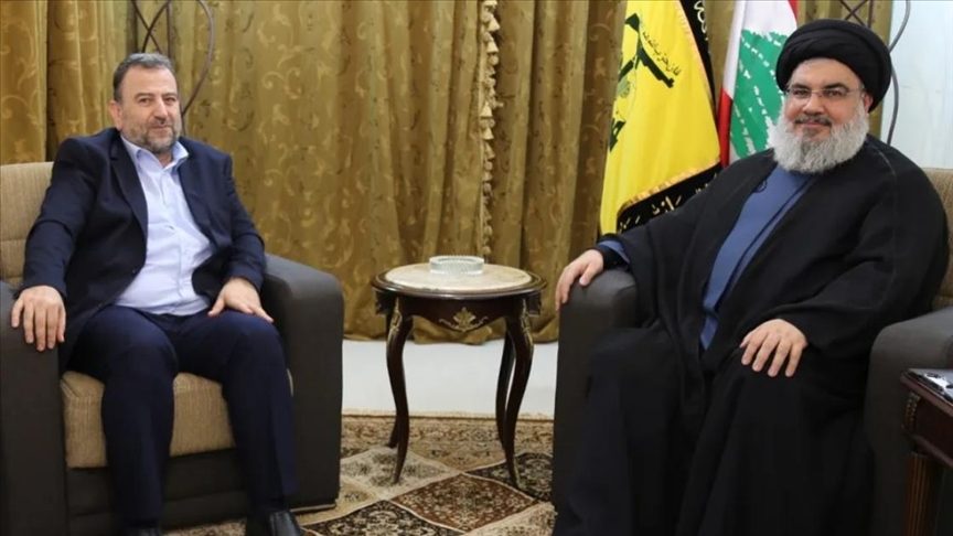 صورة تجمع بين أمين عام حزب الله والعاروري- الاناضول