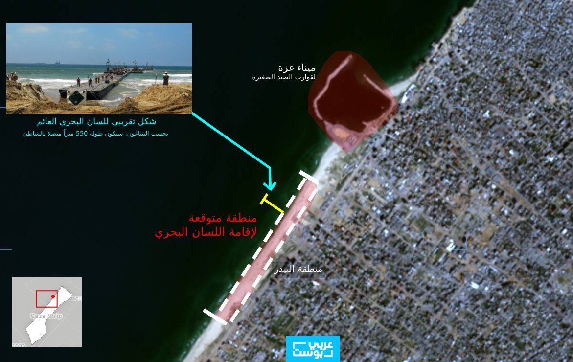 موقع إقامة ميناء غزة البحري الأمريكي/ عربي بوست